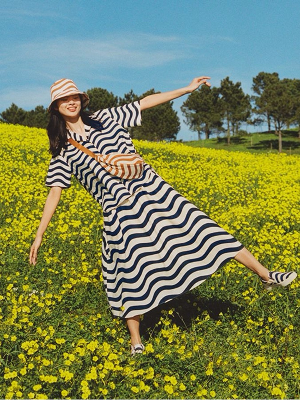 Marimekko x Uniqlo wavy navy stripe linen blend shirt